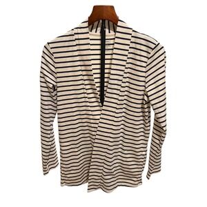 LL Bean Women M REG Striped Long Sleeve Cardigan‎ Sweater 100% Supima Cotton
